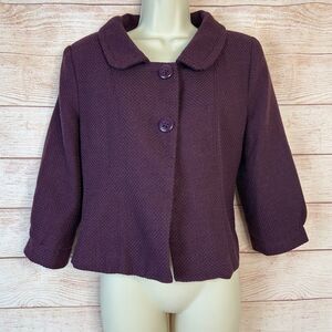 Dialogue Purple Vintage Inspired 3/4 Sleeve Tweed Blazer Jacket Women's S